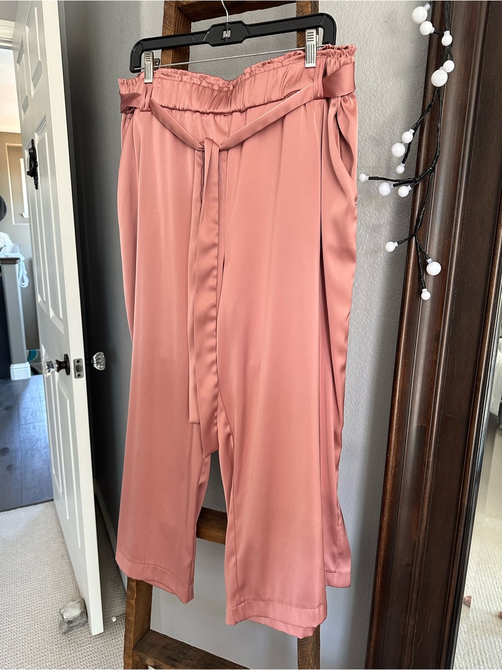 Joie Rose Satin Paperbag Wide-Leg Pants with Tie Belt, size XL - Picture 2 of 12